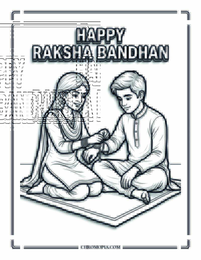 Sister Tying Rakhi On Brother's Wrist Raksha Bandhan Coloring Page