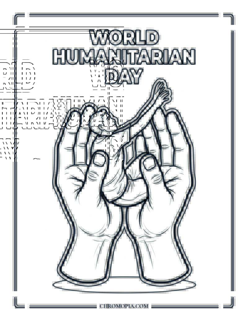 World Humanitarian Day Hands Lifting Person Upward Coloring Page