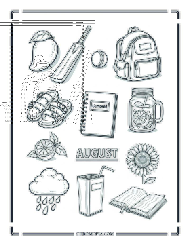 August Symbols Collection Coloring Page