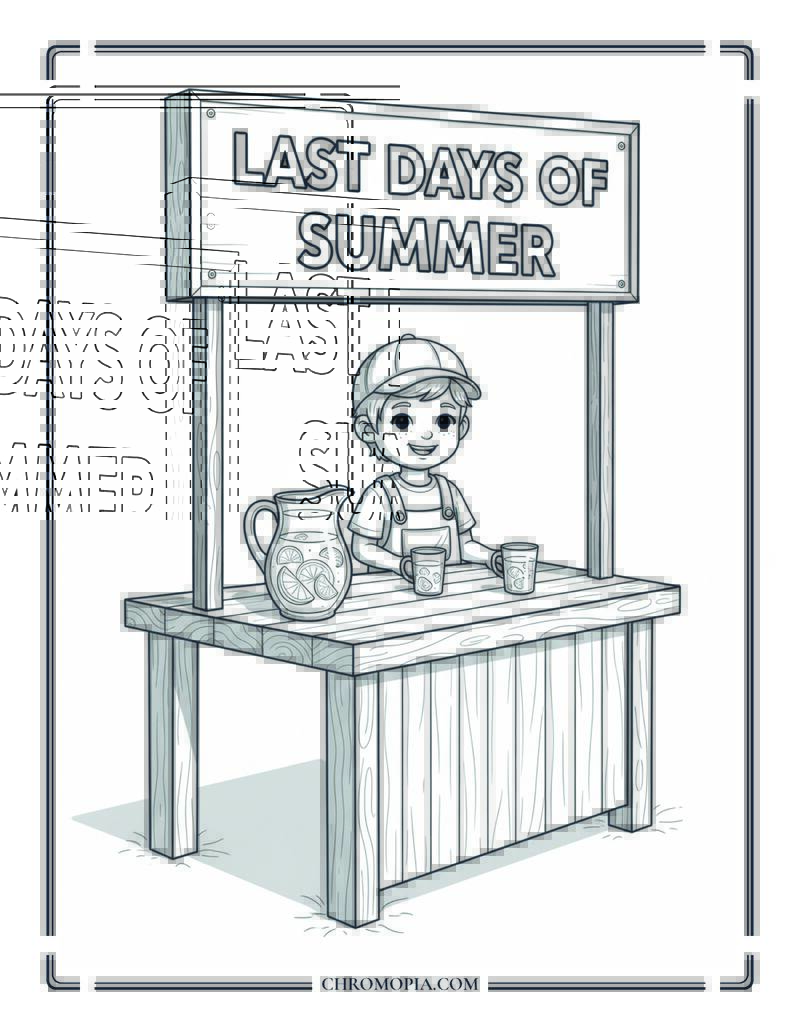 Lemonade Stand With Last Days Of Summer Sign Coloring Page