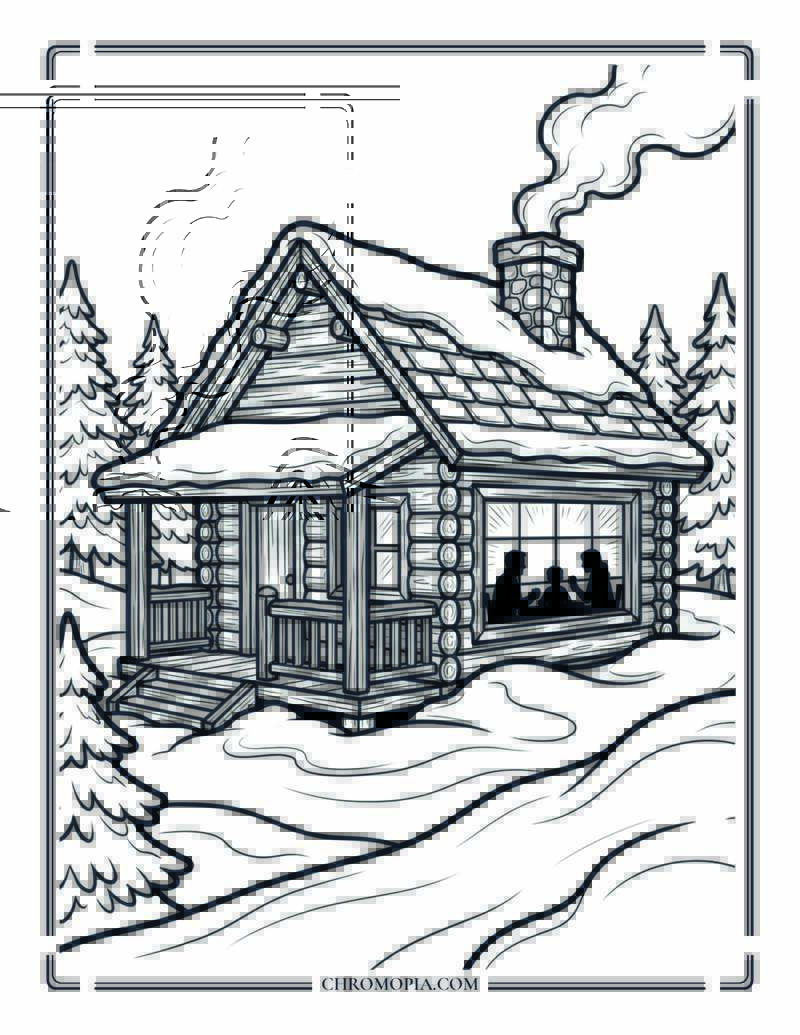 Cozy Cabin Window Warm Glow Coloring Page