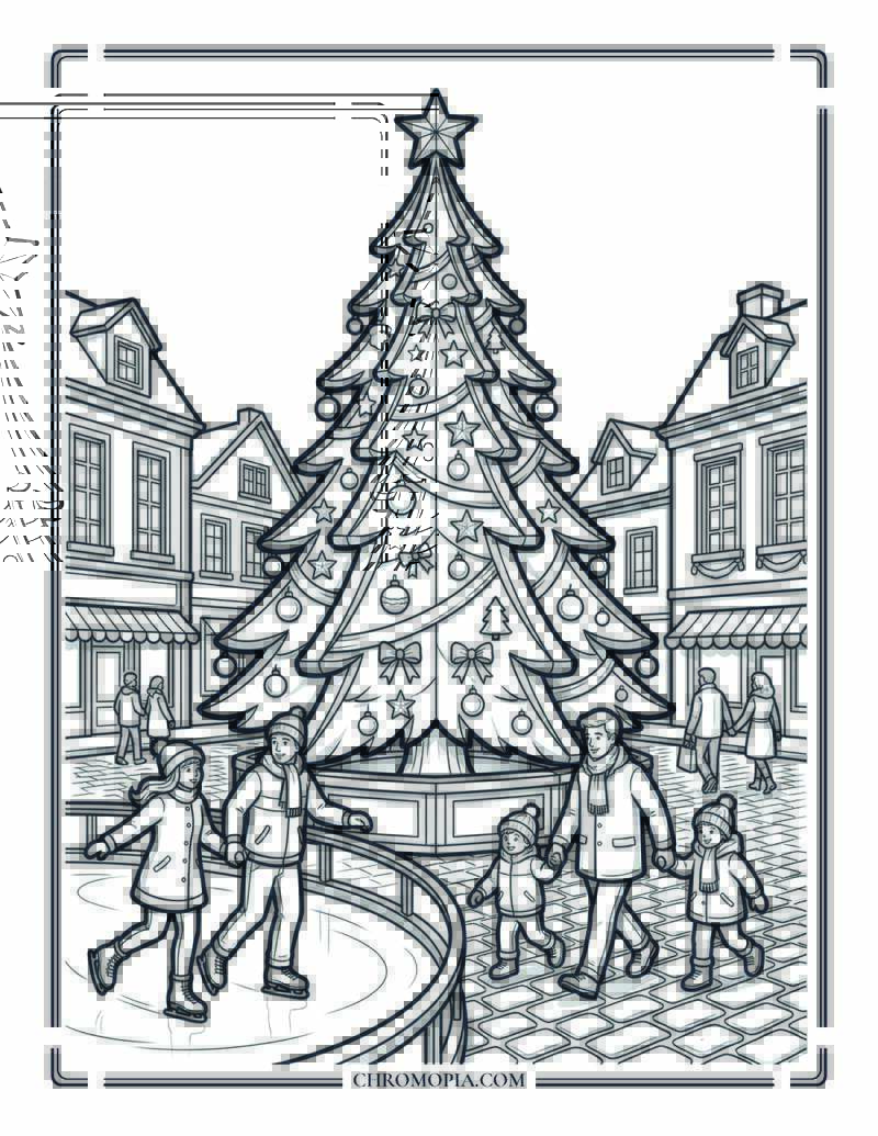 Giant Christmas Tree Town Square Coloring Page
