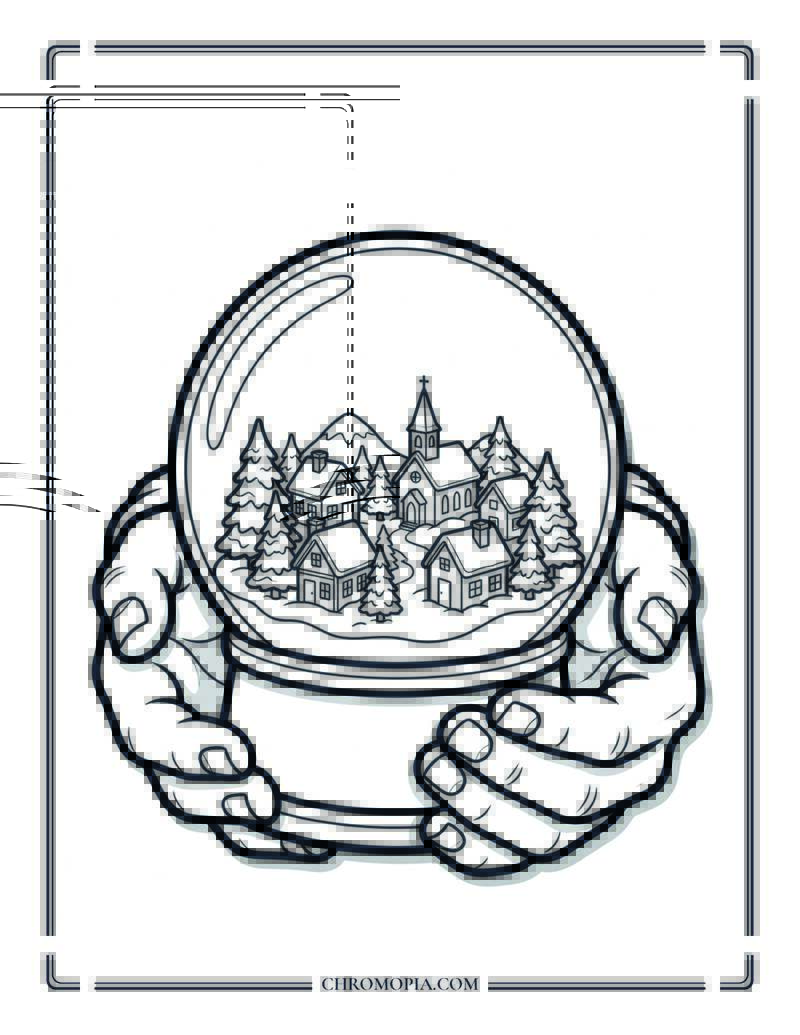 Snow Globe World With Tiny Village Coloring Page