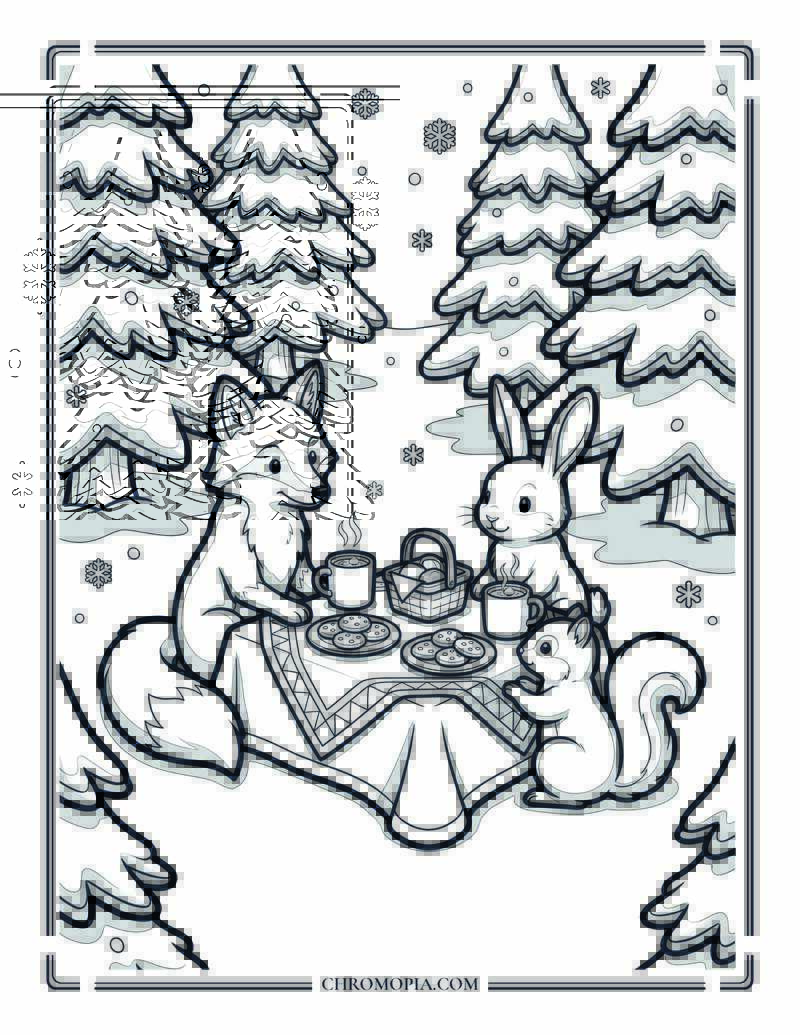 Cozy Animal Winter Picnic Coloring Page