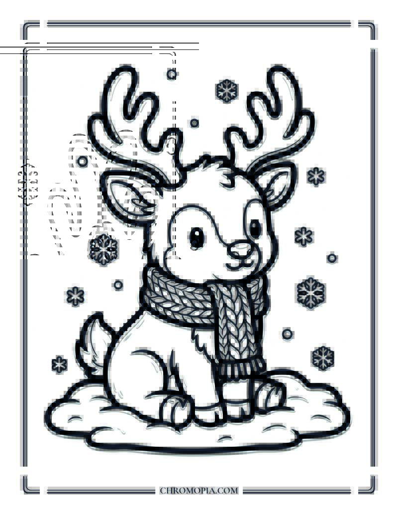 Cute Reindeer Wearing Cozy Scarf Coloring Page
