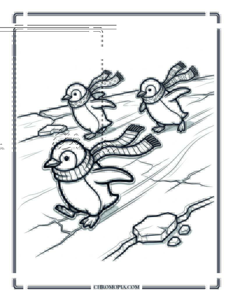 Penguin Family Sliding On Ice Coloring Page