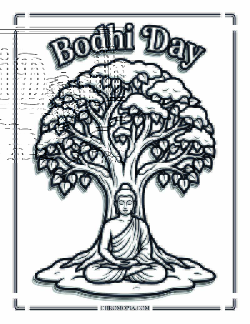 Bodhi Day Meditation Under Winter Tree Coloring Page