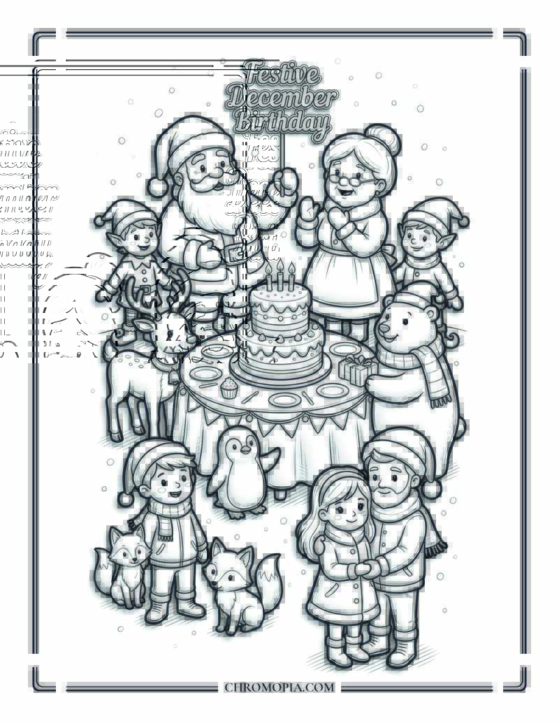 December Birthday Snow Celebration Coloring Page