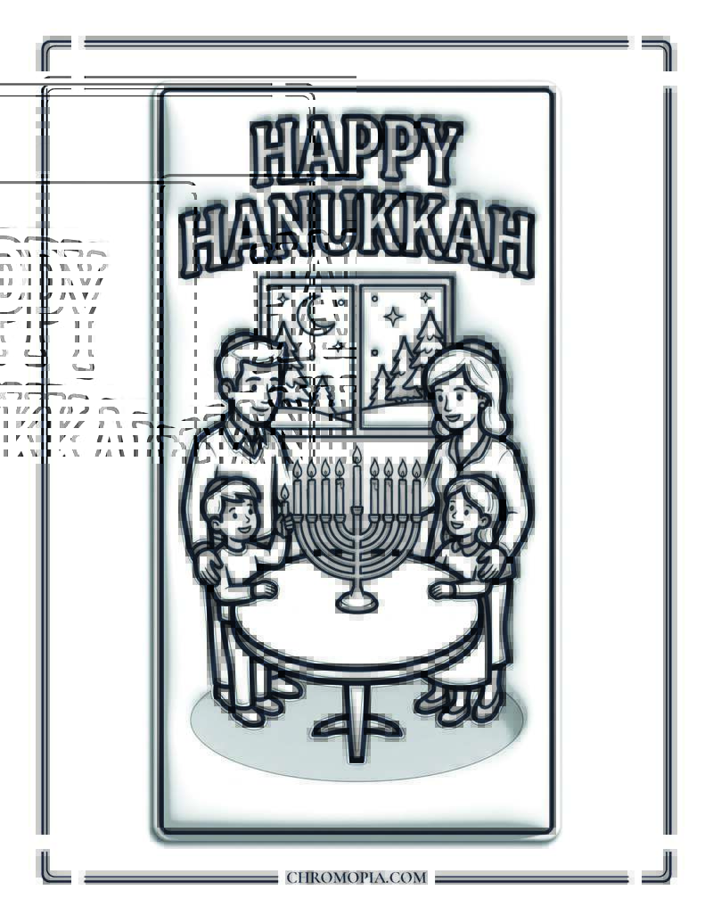 Hanukkah Family Lighting Menorah Coloring Page