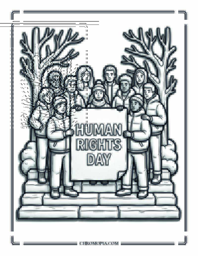 Human Rights Day Public Declaration Scene Coloring Page
