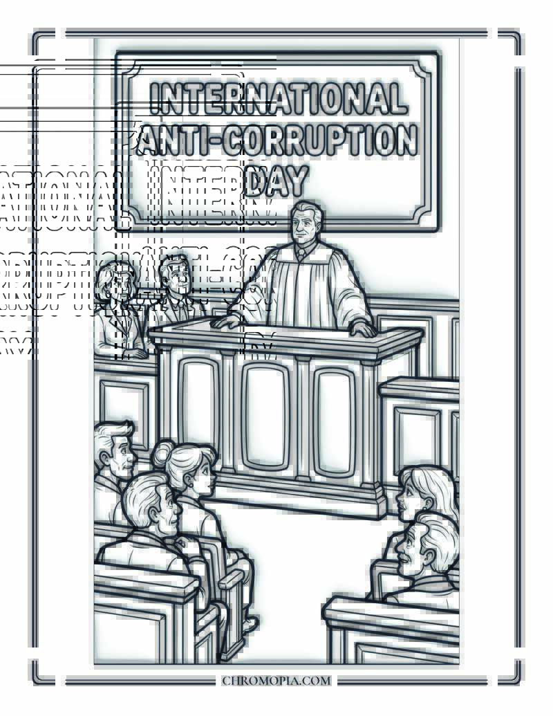 International Anti Corruption Day Justice Court Scene Coloring Page