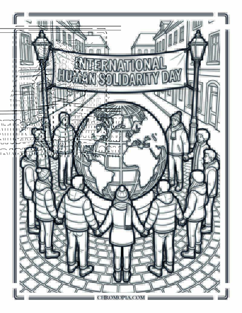 International Human Solidarity Day Globe Gathering Coloring Page