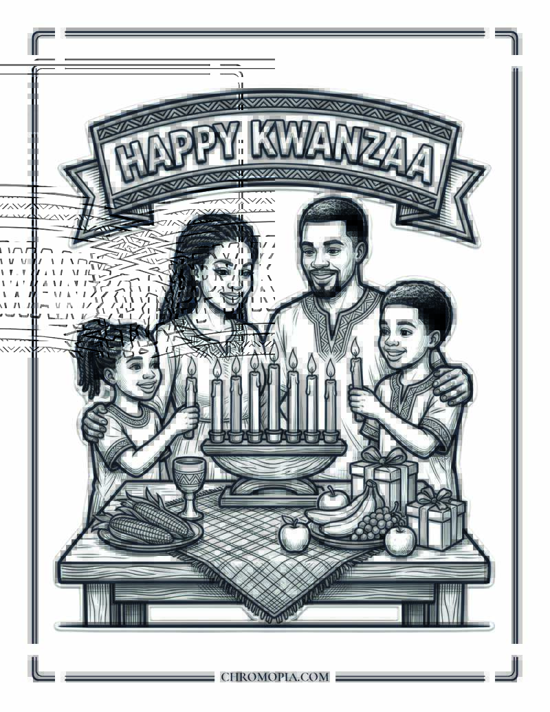 Kwanzaa Kinara Ceremony Family Coloring Page