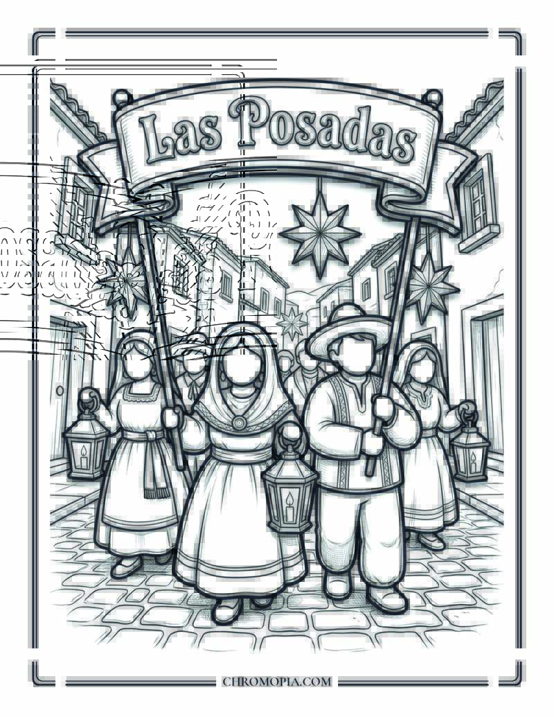 Las Posadas Lantern Procession Coloring Page