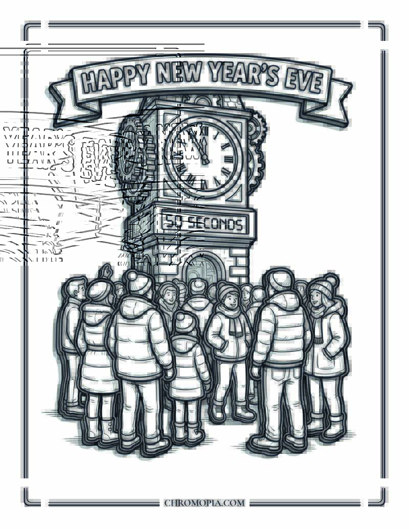 New Years Eve Countdown Celebration Coloring Page