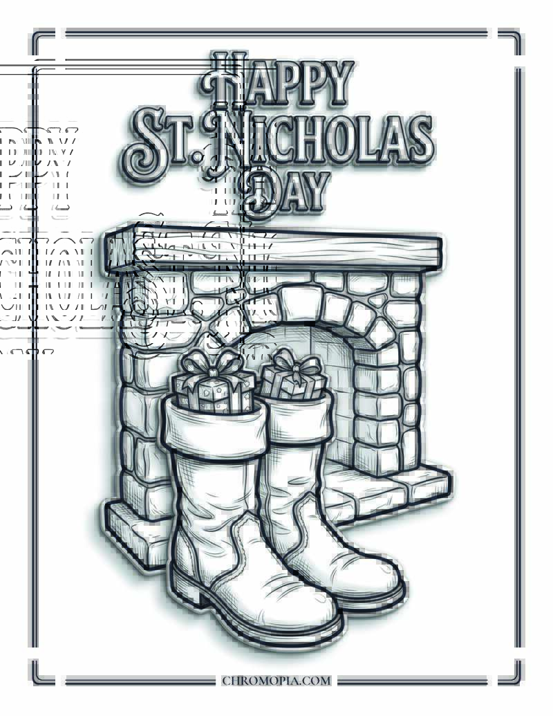 St Nicholas Day Boots By Fireplace Coloring Page