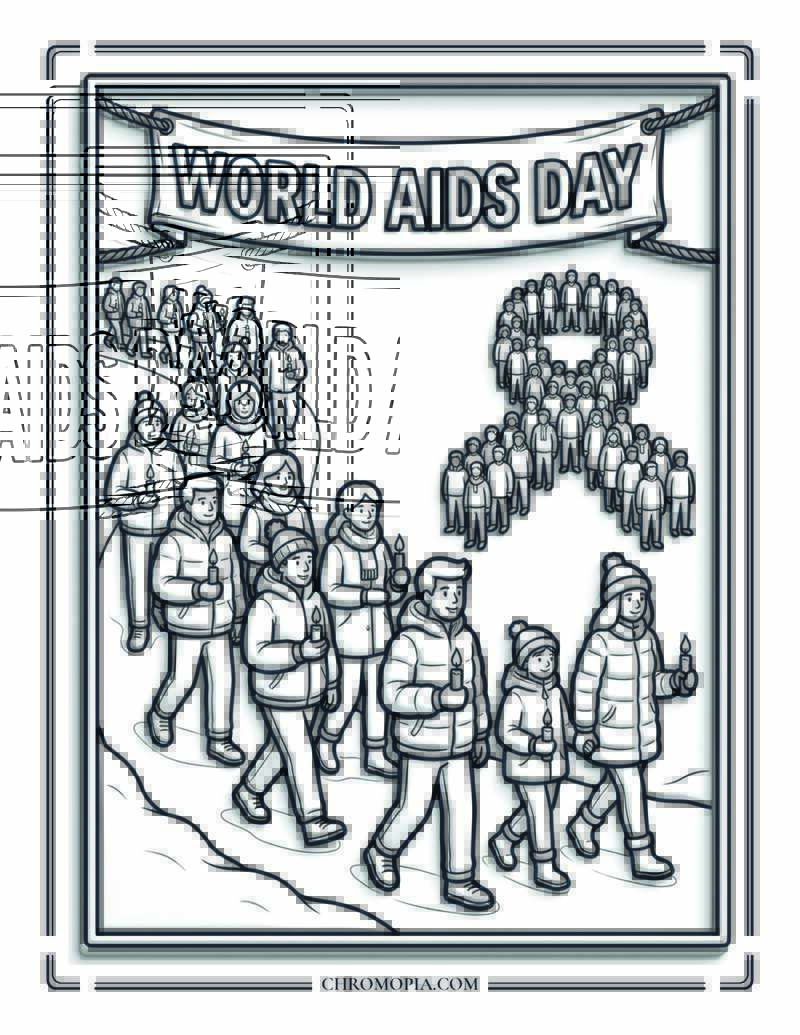World AIDS Day Community Ribbon Walk Coloring Page