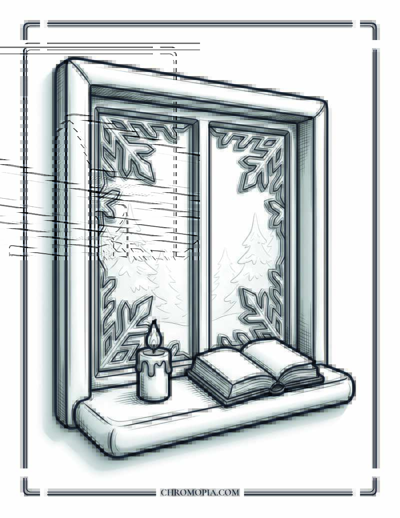 Frosted Window Still Life Reflection Coloring Page