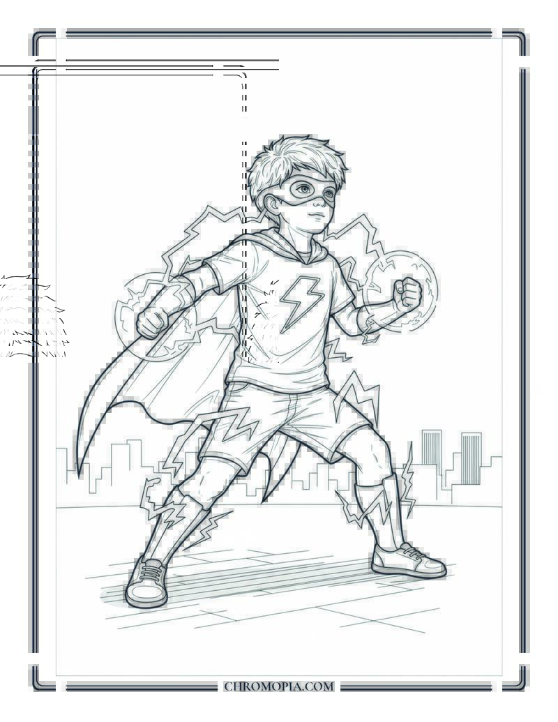 Child As Summer Lightning Superhero Coloring Page