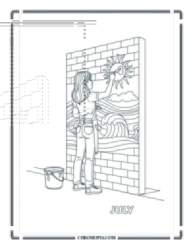 Girl Painting Large Outdoor Mural On Brick Wall Coloring Page