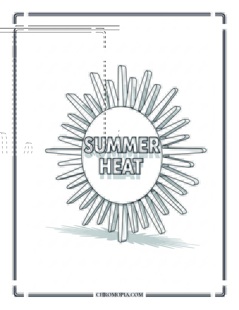 Summer Heat Bold Lettering With Sunburst Coloring Page