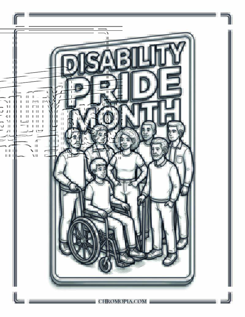 Disability Pride Month Diverse People Celebrating Coloring Page