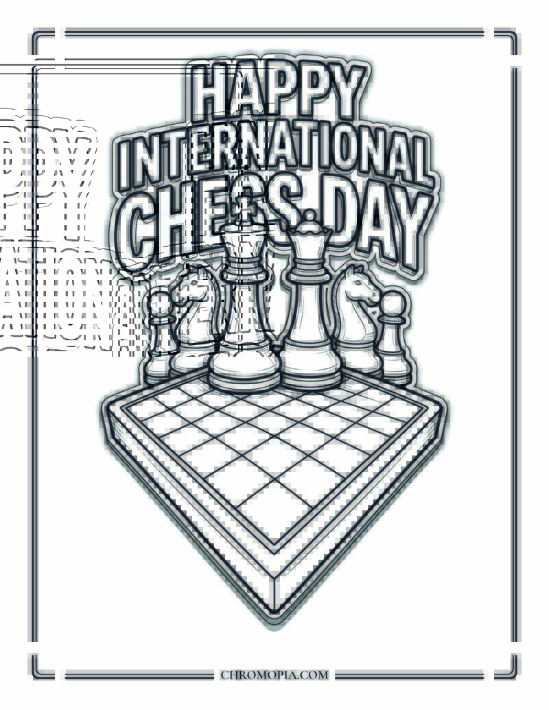 International Chess Day King And Queen Pieces Coloring Page
