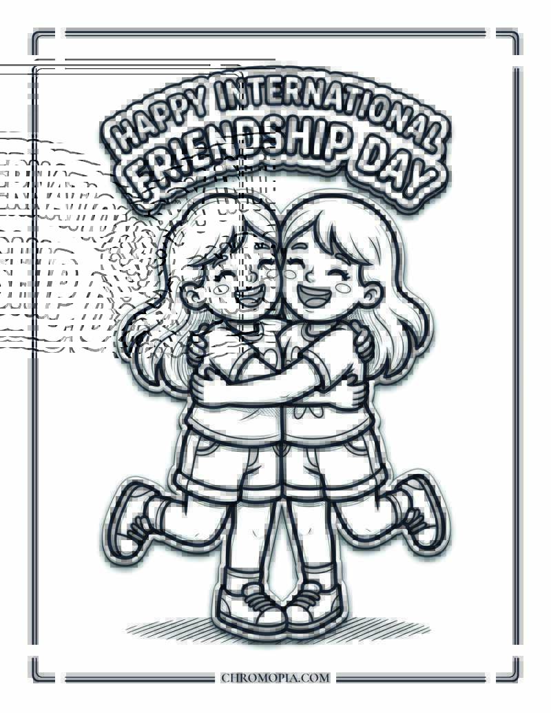 International Friendship Day Two Friends Hugging Coloring Page
