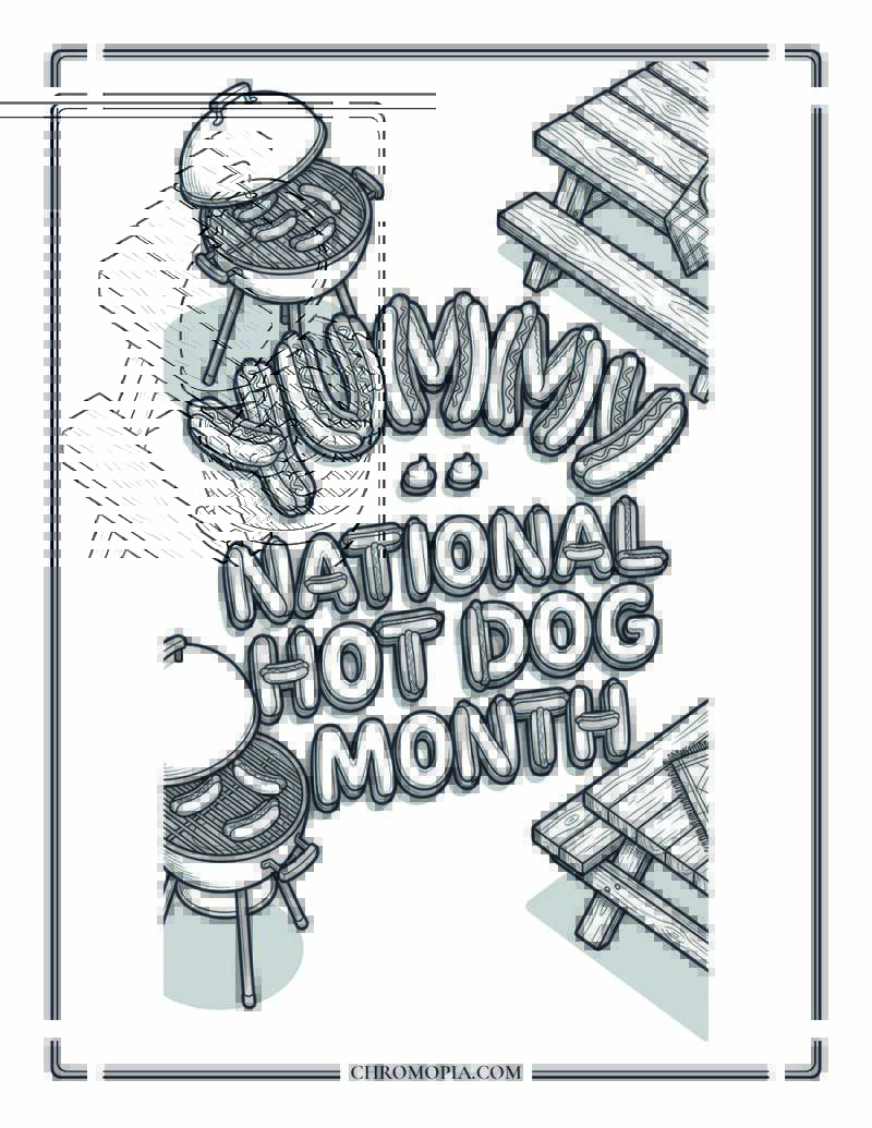 National Hot Dog Month Cookout Coloring Page