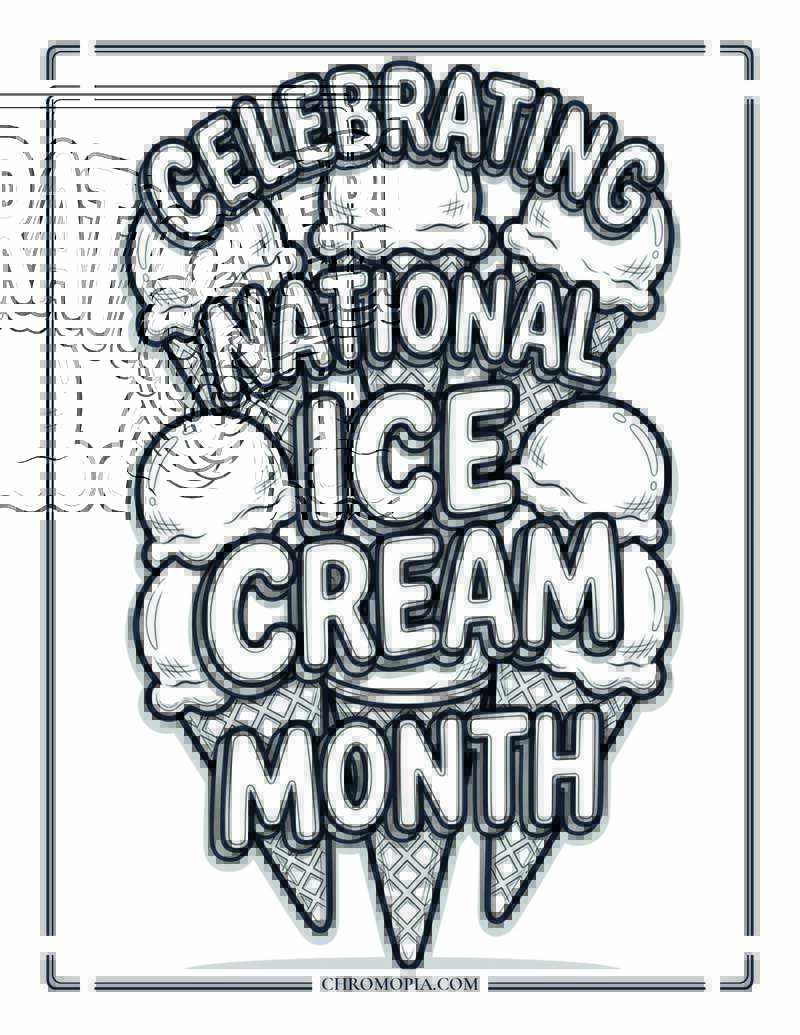 National Ice Cream Month Stacked Cones Coloring Page