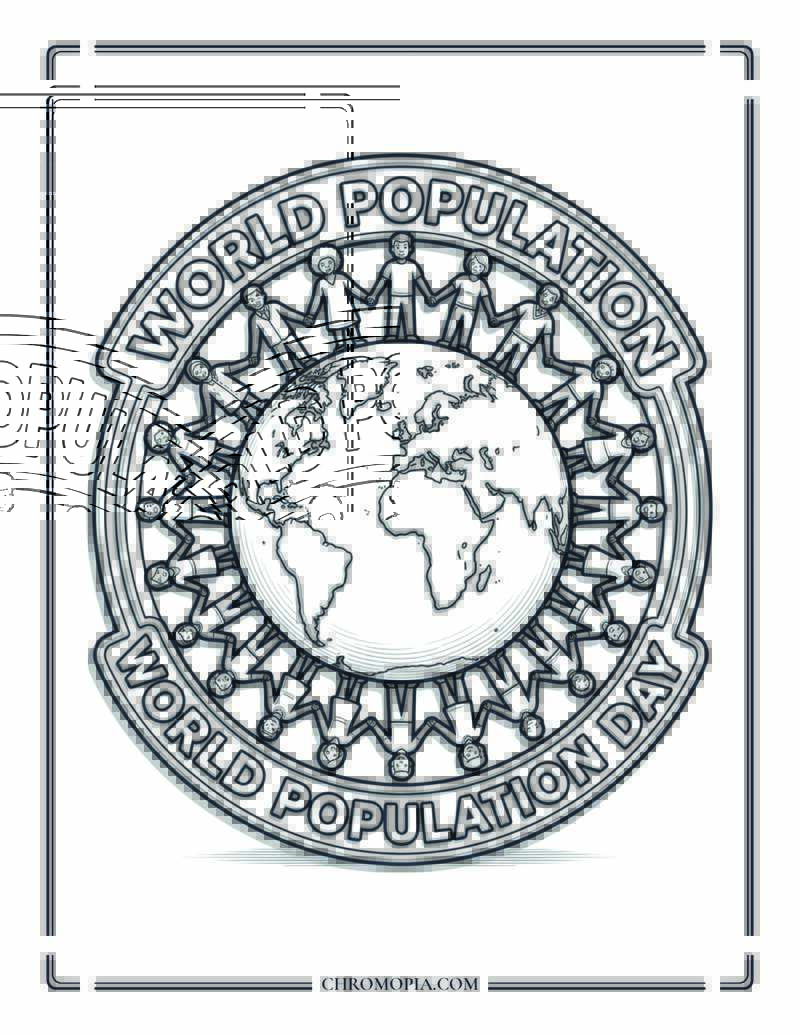 World Population Day People Holding Hands Around Globe Coloring Page