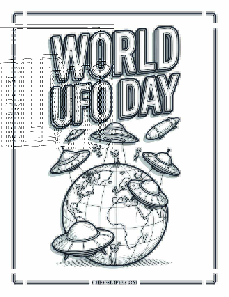 World UFO Day Alien Landing On Earth Coloring Page