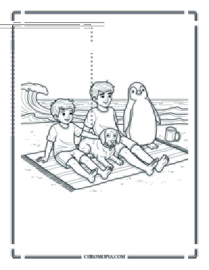 Friends And Pets Relaxing At Summer Beach Coloring Page