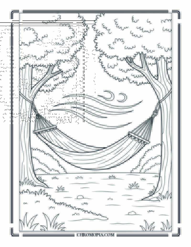 Hammock Swaying Between Trees On Summer Day Coloring Page
