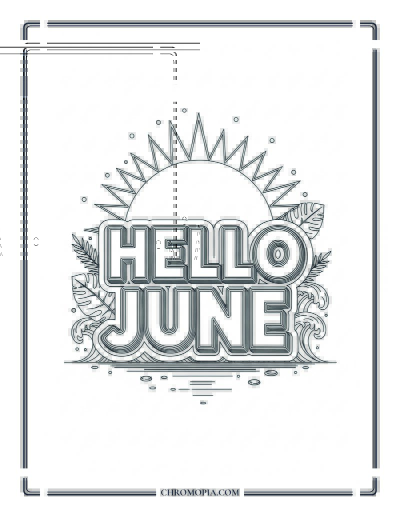 Hello June Bold Lettering Coloring Page