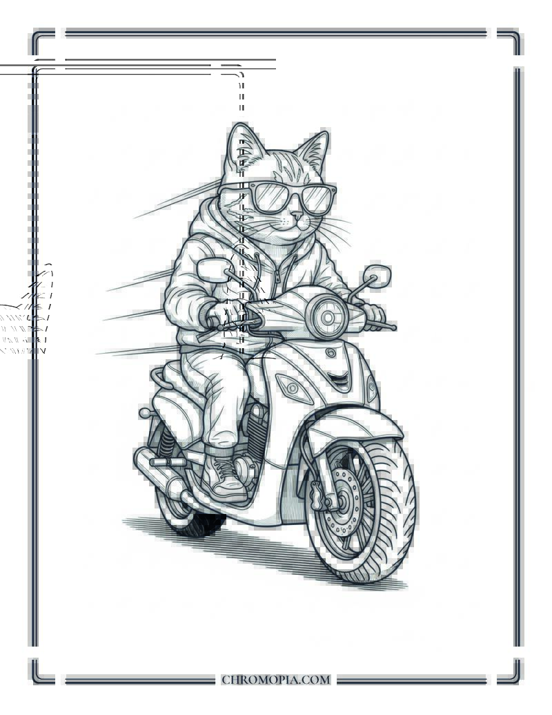 Cool Cat In Sunglasses Riding Motorbike Coloring Page