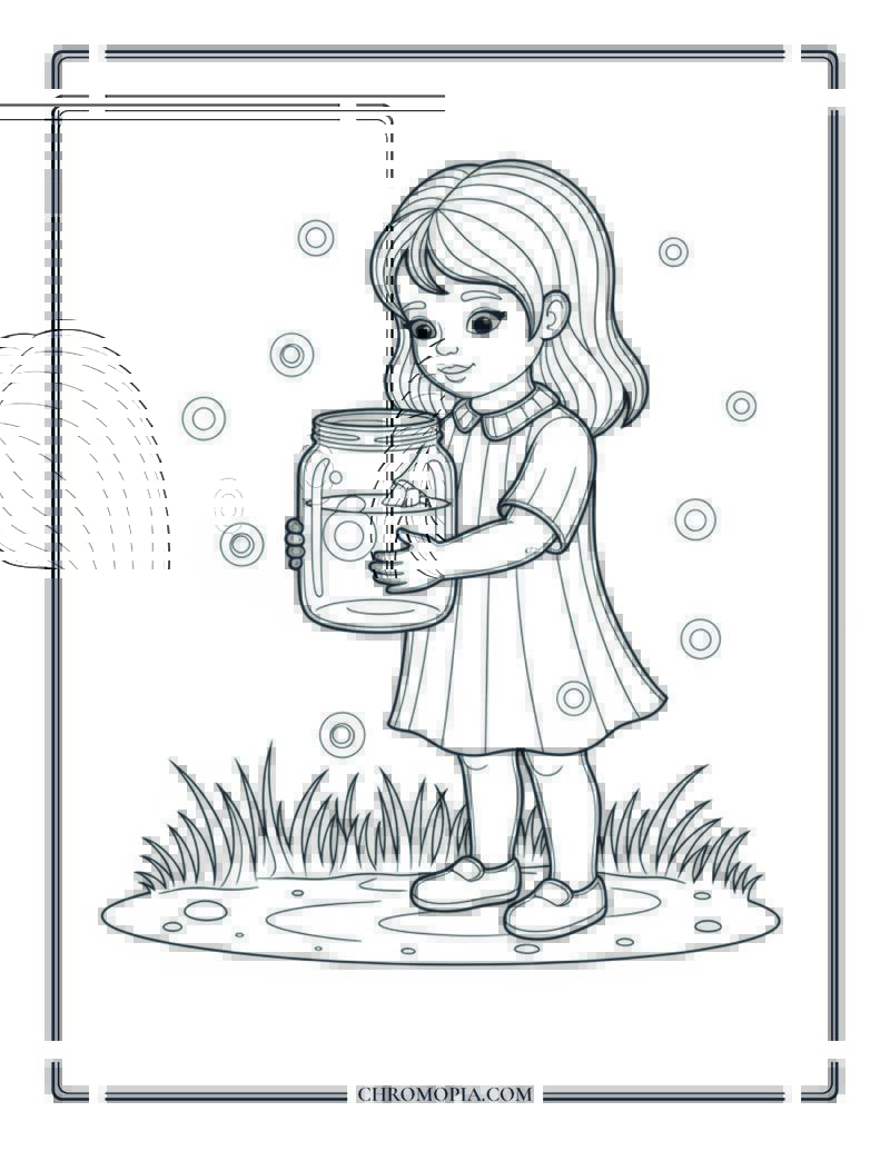 Child Catching Fireflies In Glass Jar Coloring Page