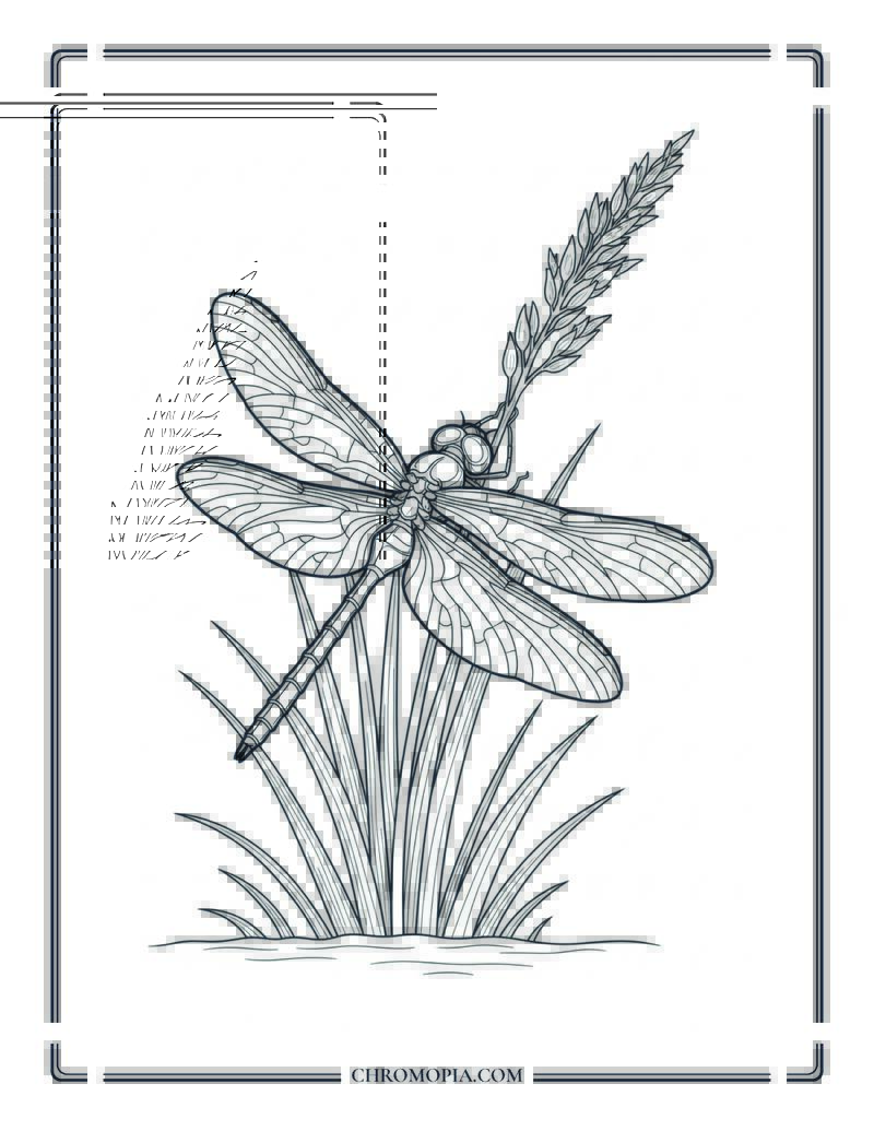 Dragonfly Resting On Tall Summer Grass Coloring Page