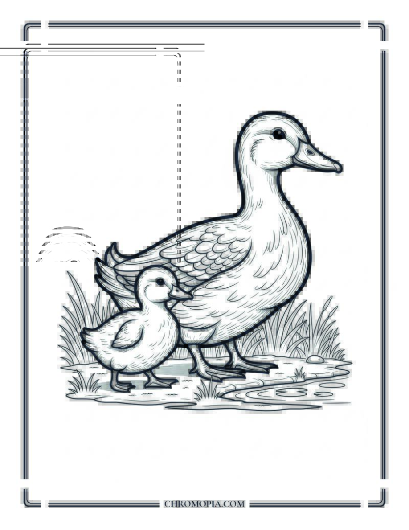 Mother Duck And Baby Duck By Pond Coloring Page