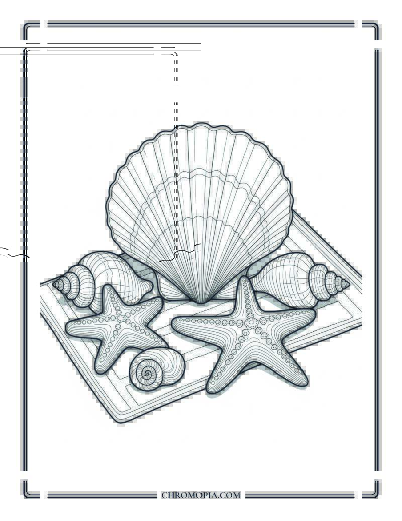 Seashells And Starfish On Beach Towel Coloring Page