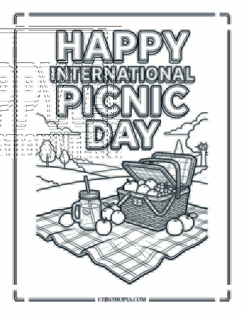 International Picnic Day Outdoor Spread Coloring Page