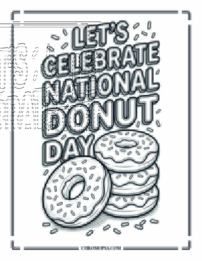 National Donut Day Celebration Coloring Page