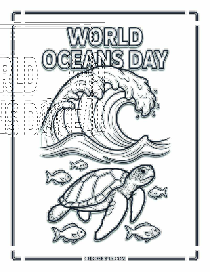 World Oceans Day Sea Turtle Coloring Page