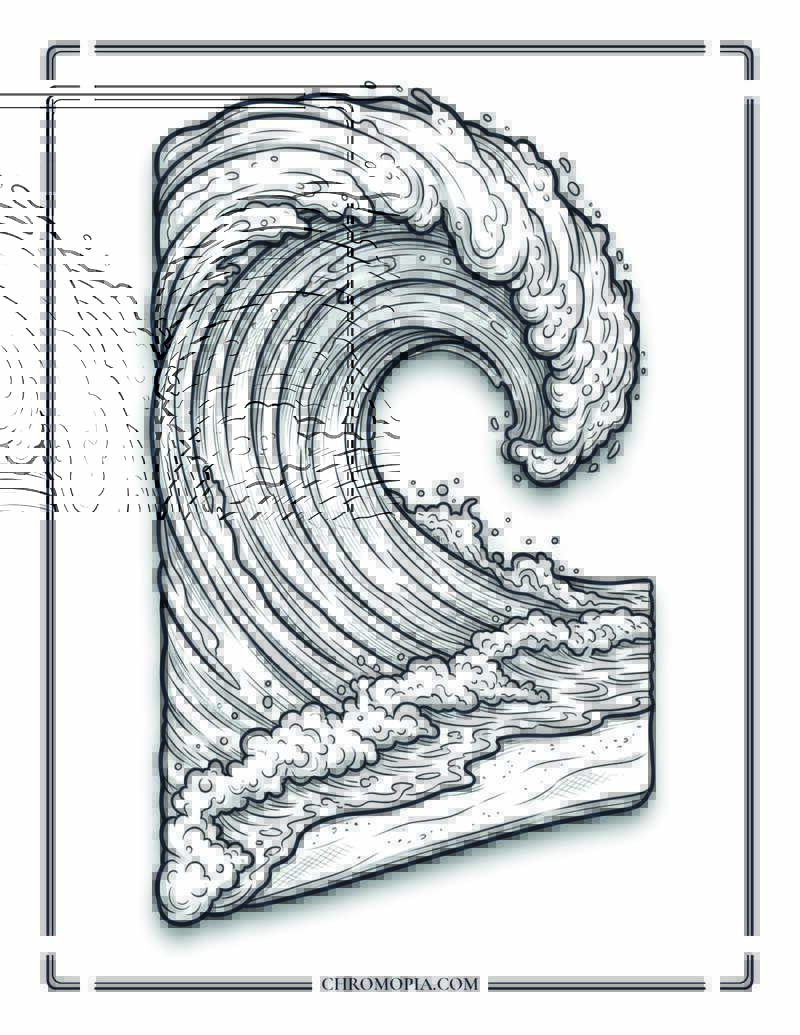 Powerful Curling Ocean Wave Coloring Page