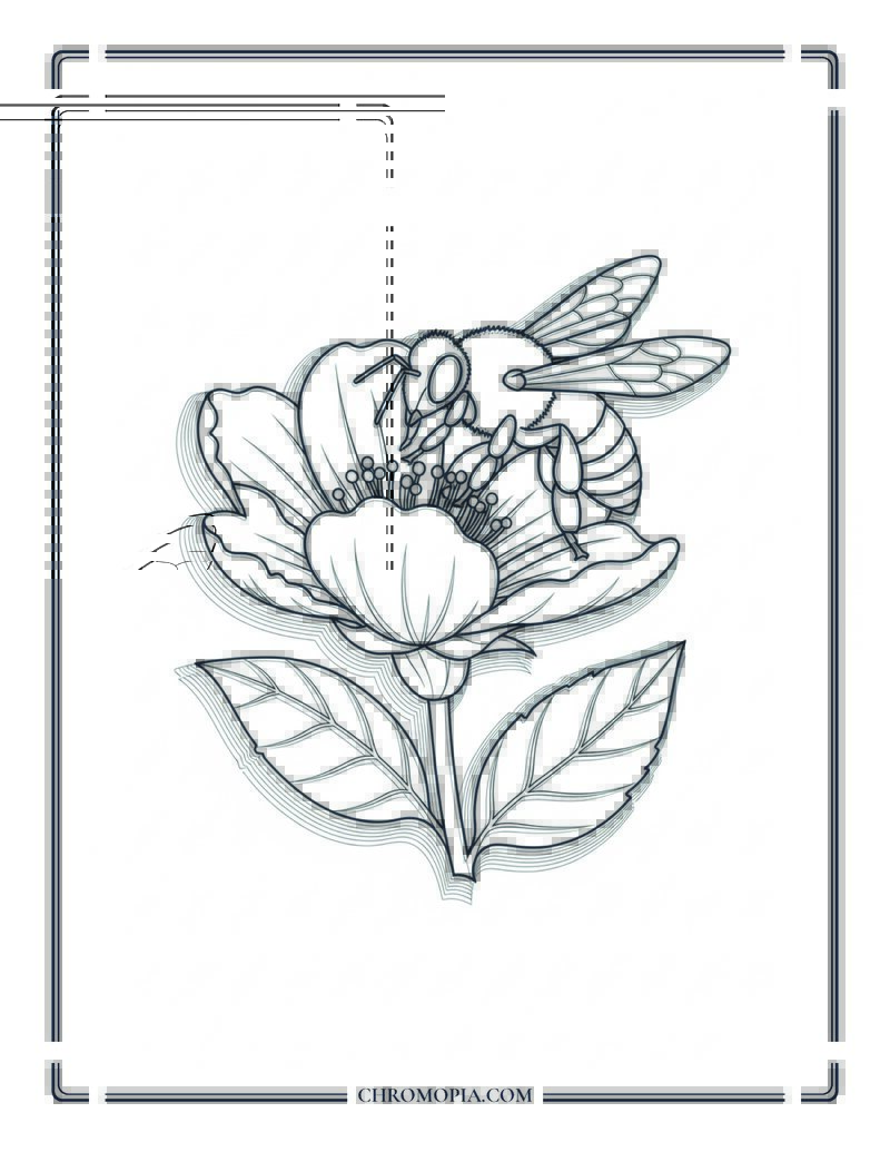 Bee Collecting Pollen Close Up Coloring Page