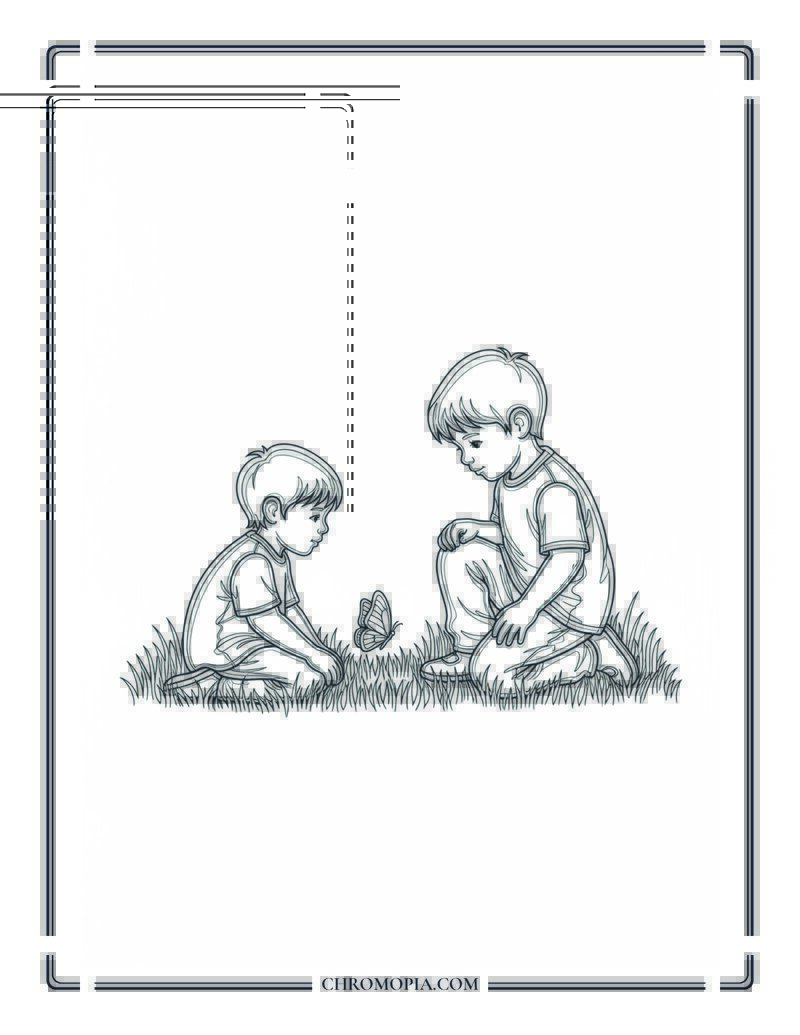 Child Watching Butterfly Up Close Coloring Page