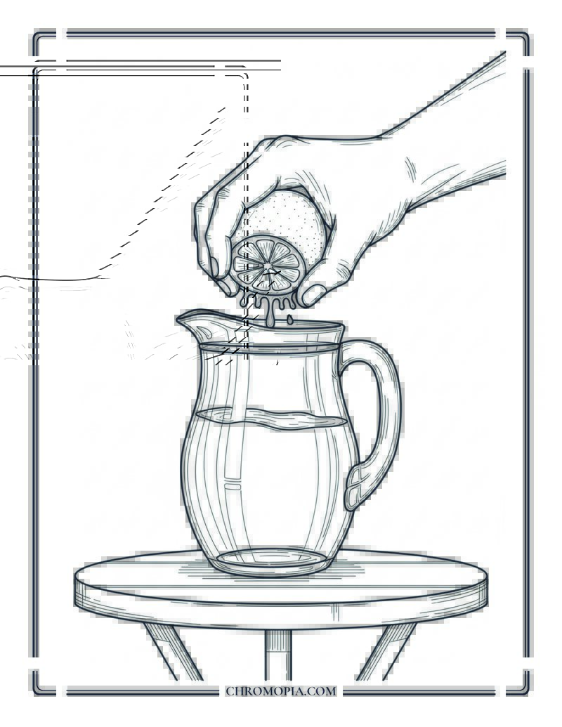 Hands Preparing Fresh Lemonade Coloring Page
