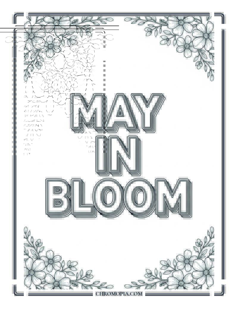 MAY IN BLOOM Lettering Outline Coloring Page