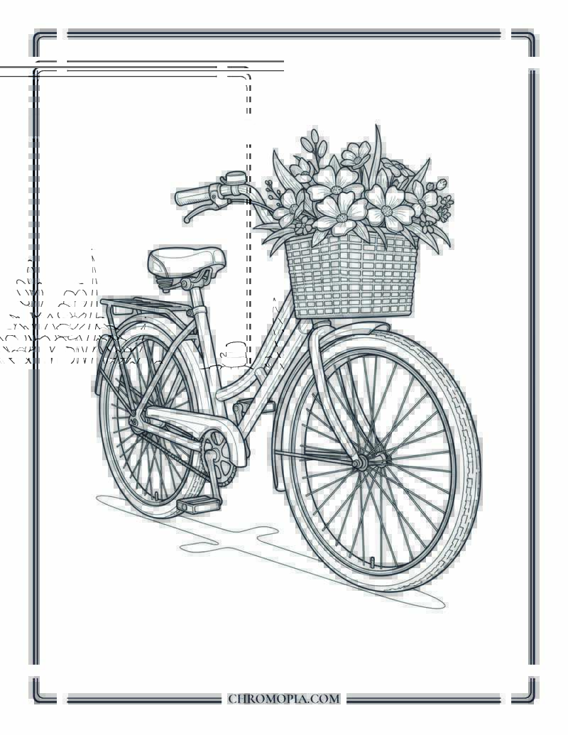 Vintage Bicycle Basket Full Of Flowers Coloring Page