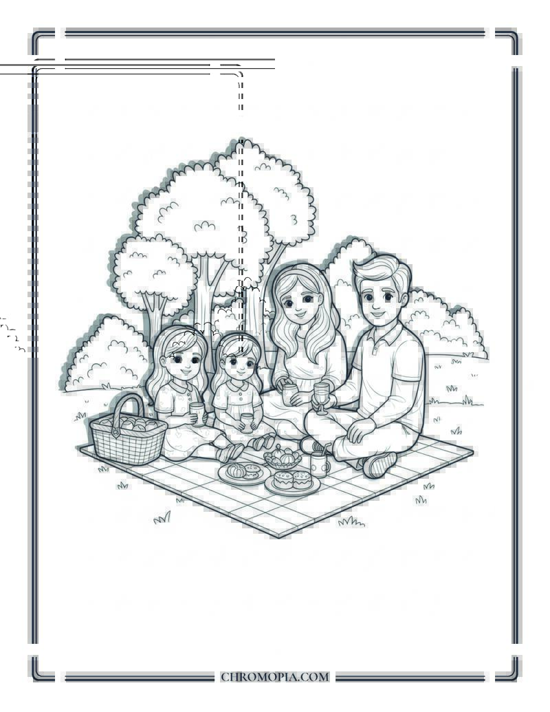 Family Picnic On Sunny May Afternoon Coloring Page